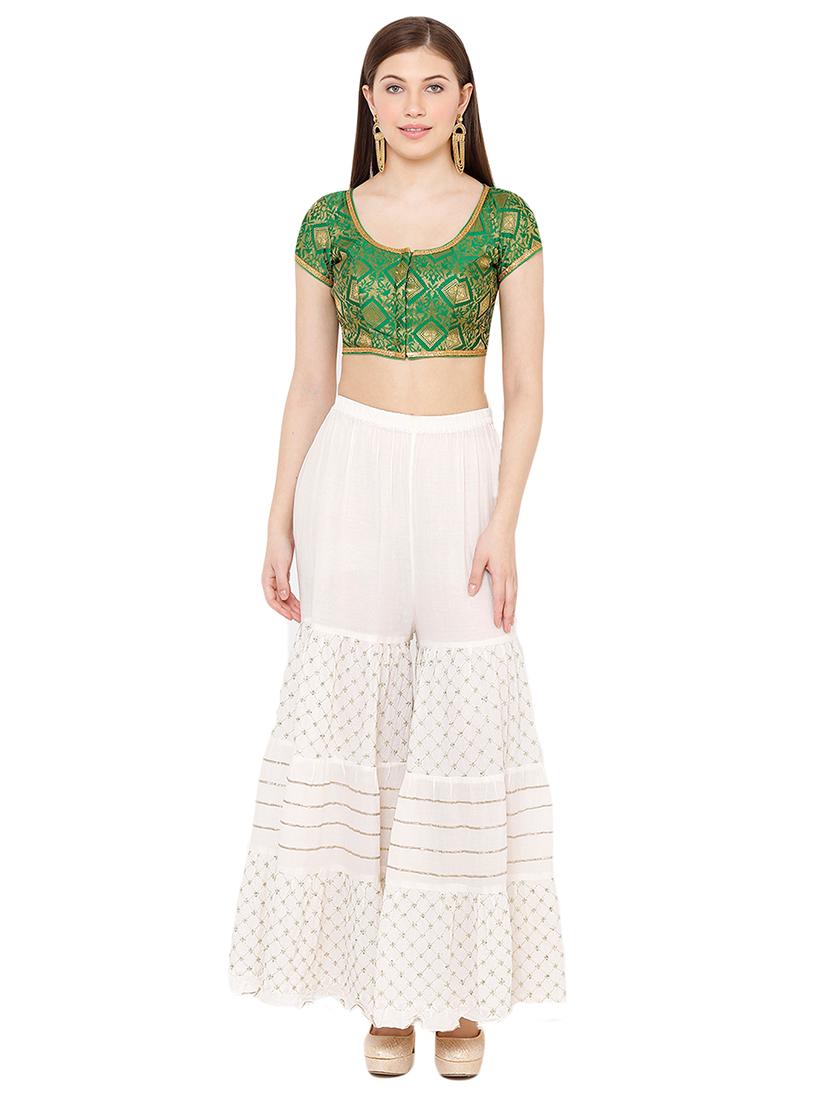 green cotton blend brocade blouse - 17424126 - Zoom Image - 4