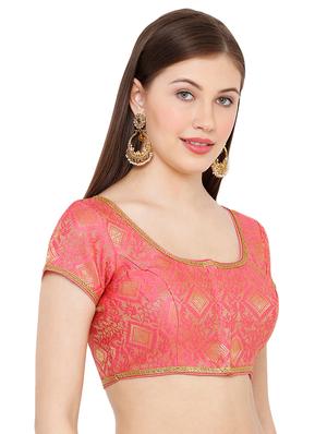 pink cotton blend brocade blouse - 17424130 - Standard Image - 2