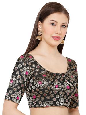 black cotton blend brocade blouse - 17424131 - Standard Image - 2