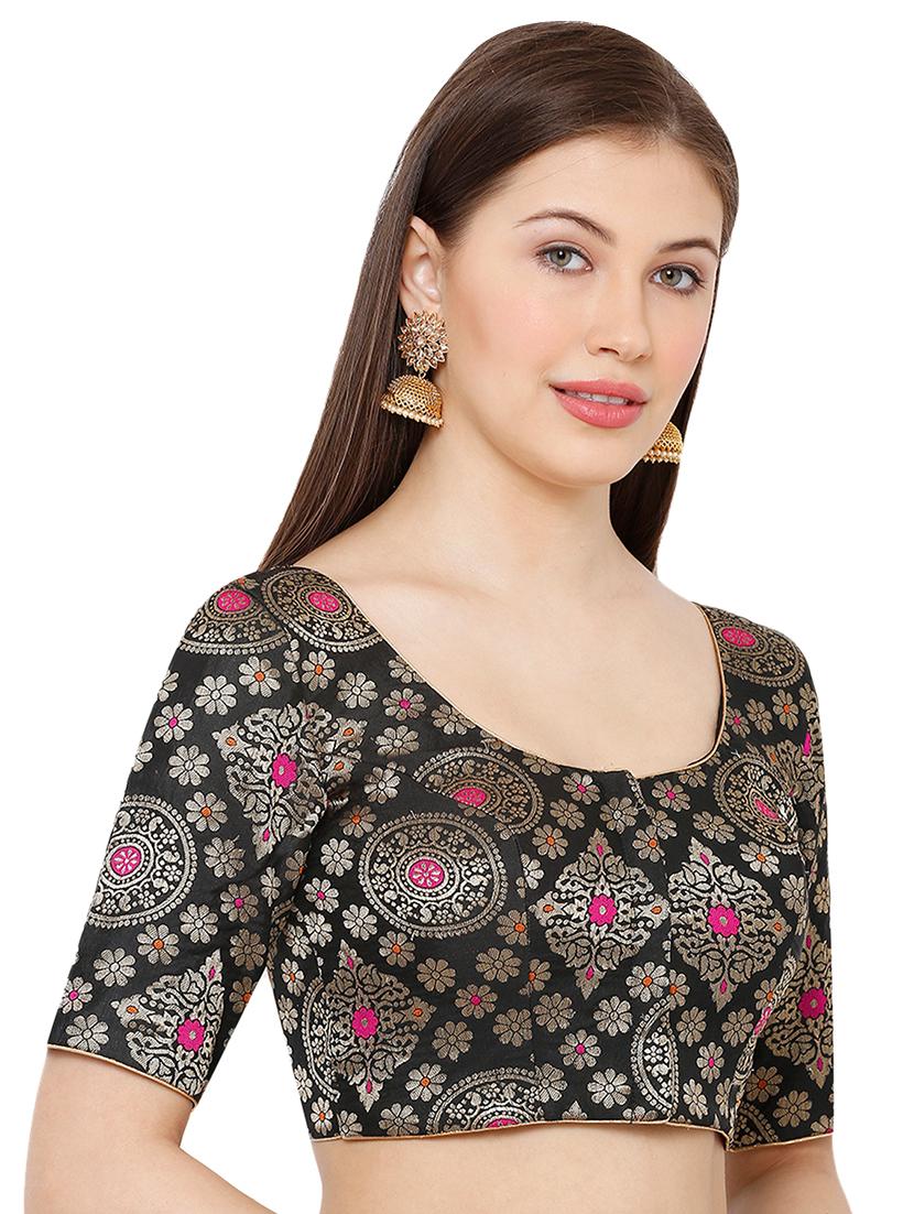 black cotton blend brocade blouse - 17424131 - Zoom Image - 2