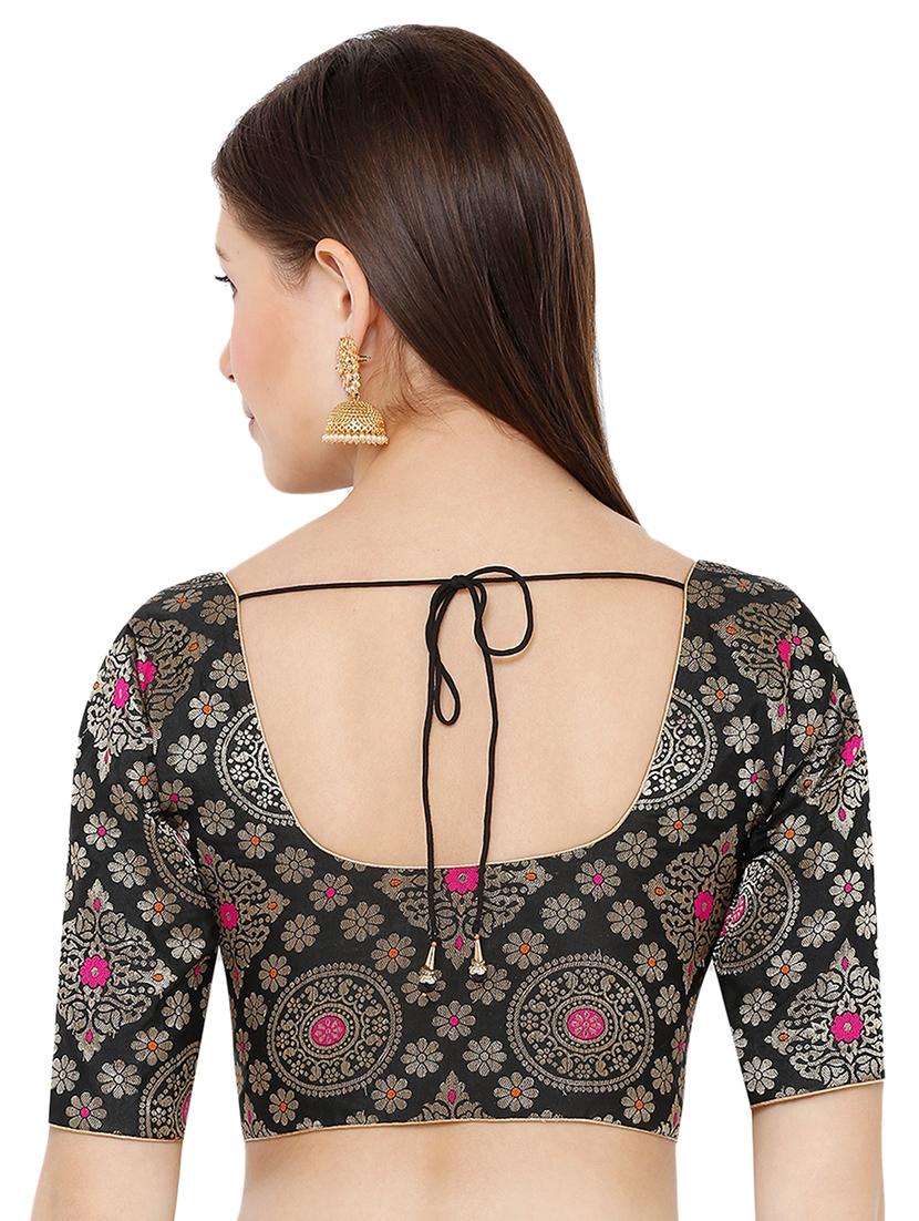 black cotton blend brocade blouse - 17424131 - Zoom Image - 3
