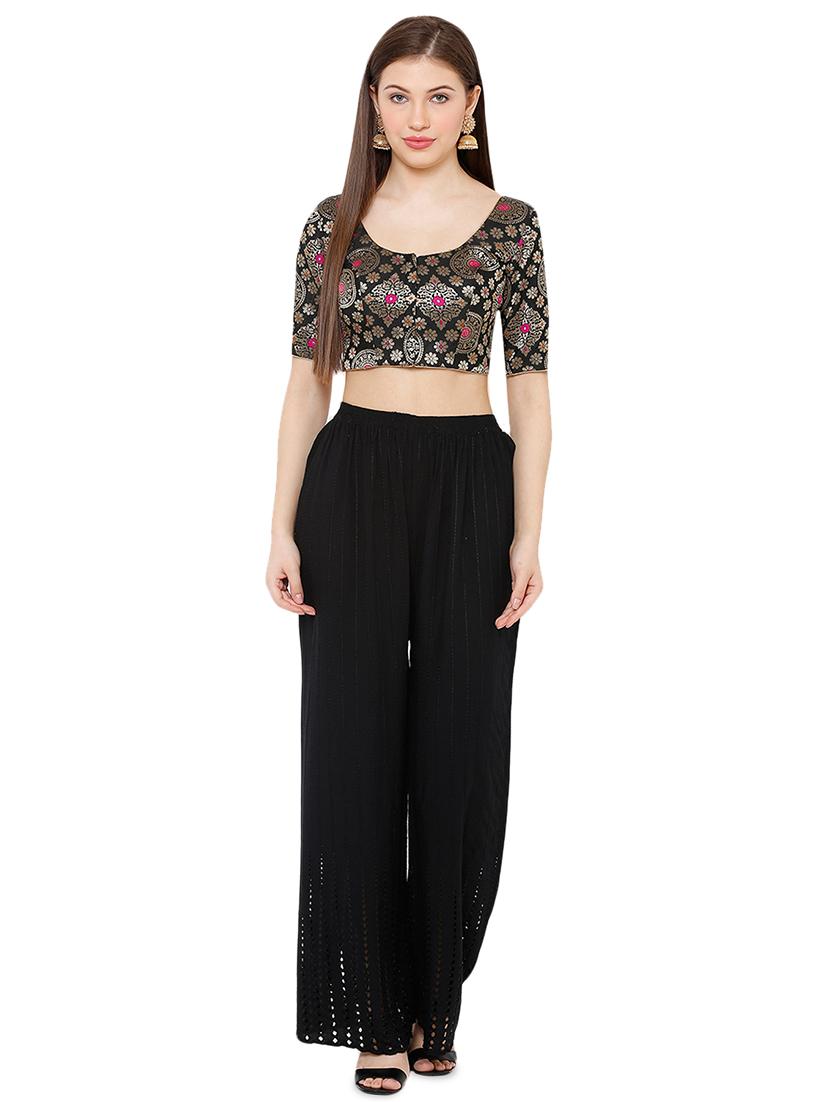 black cotton blend brocade blouse - 17424131 - Zoom Image - 4