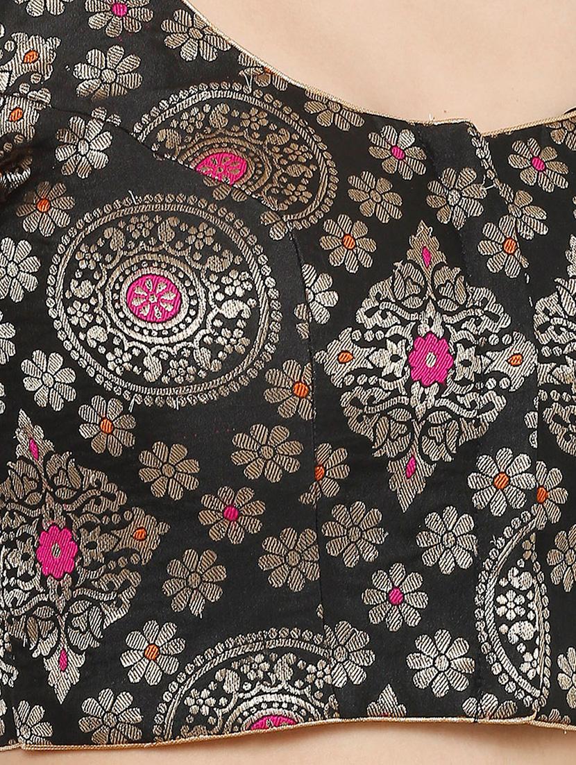 black cotton blend brocade blouse - 17424131 - Zoom Image - 5