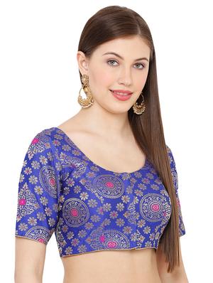 blue cotton blend brocade blouse - 17424132 - Standard Image - 2