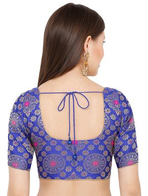 blue cotton blend brocade blouse - 17424132 - Standard Image - 3