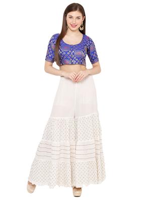blue cotton blend brocade blouse - 17424132 - Standard Image - 4