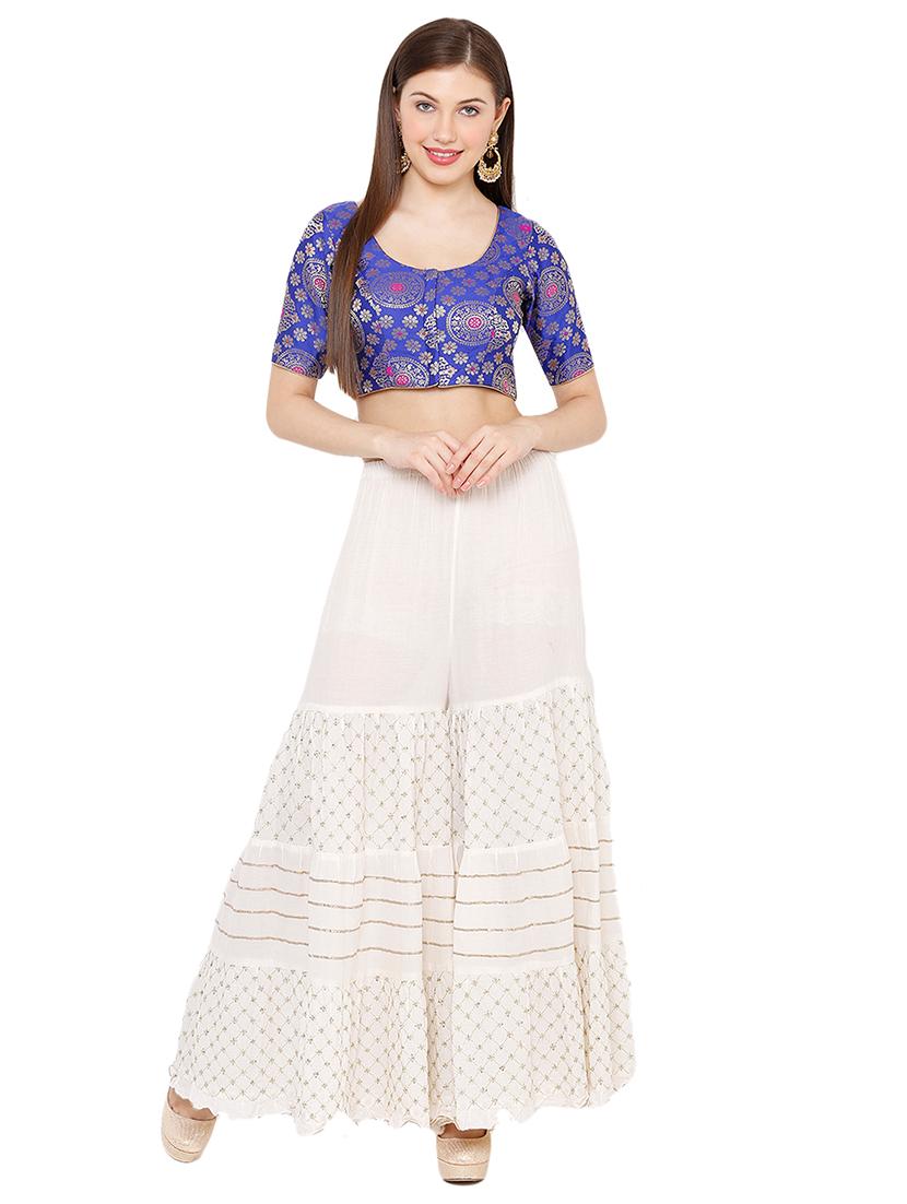 blue cotton blend brocade blouse - 17424132 - Zoom Image - 4