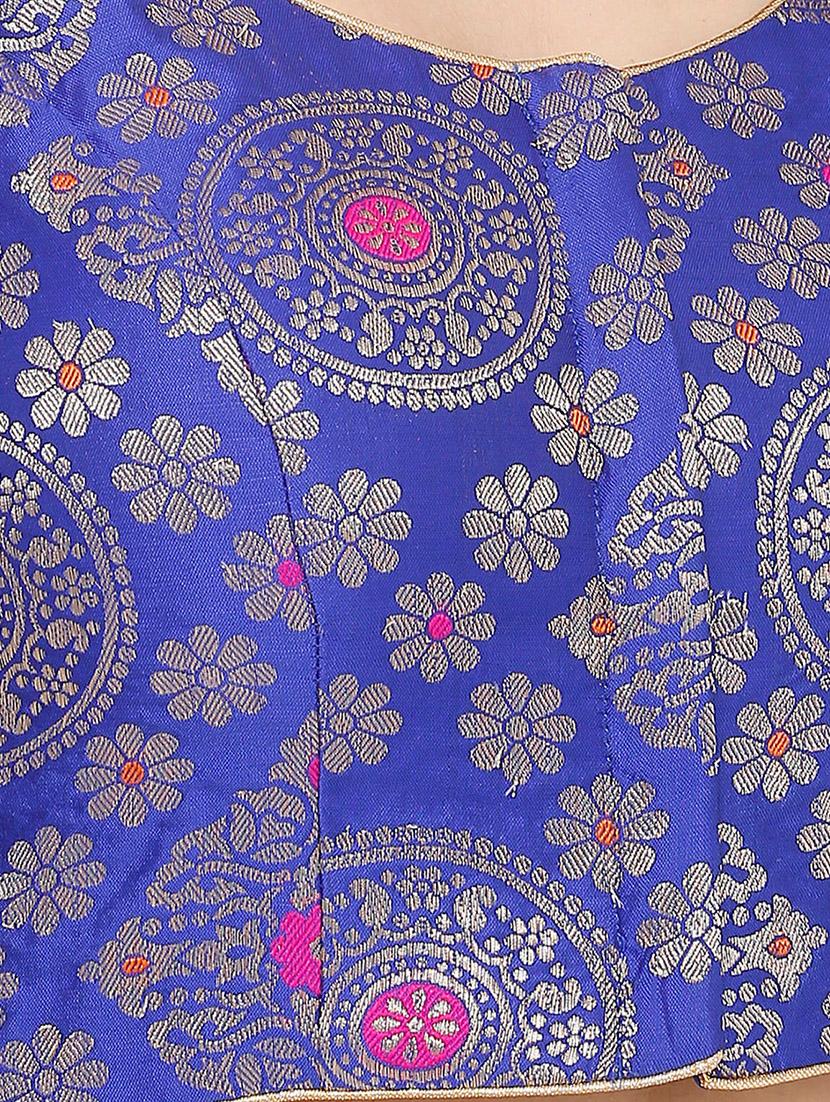 blue cotton blend brocade blouse - 17424132 - Zoom Image - 5