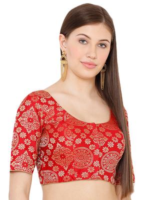red cotton blend brocade blouse - 17424134 - Standard Image - 2