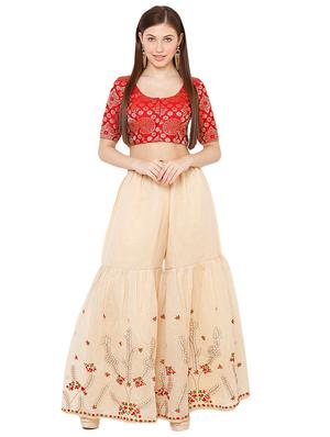 red cotton blend brocade blouse - 17424134 - Standard Image - 4