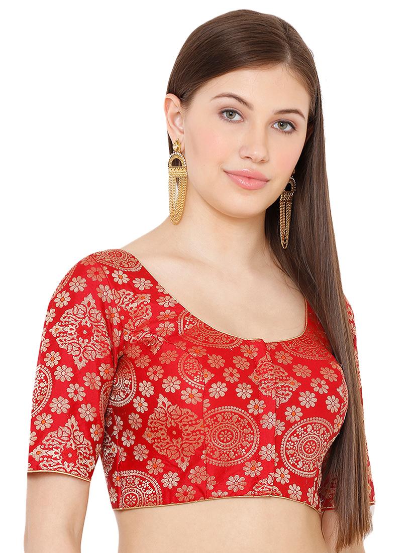 red cotton blend brocade blouse - 17424134 - Zoom Image - 2