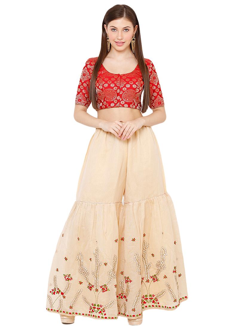 red cotton blend brocade blouse - 17424134 - Zoom Image - 4