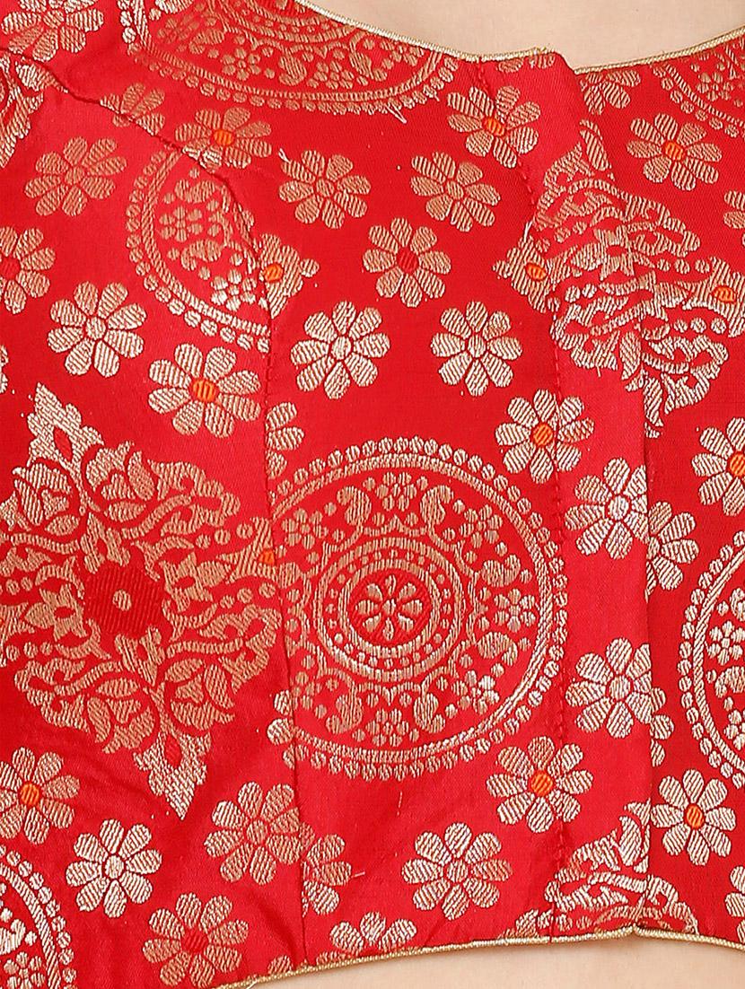 red cotton blend brocade blouse - 17424134 - Zoom Image - 5
