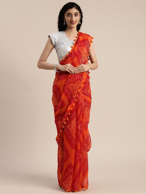 bandhani printed saree with blouse - 17424232 - Very Small Image - 1