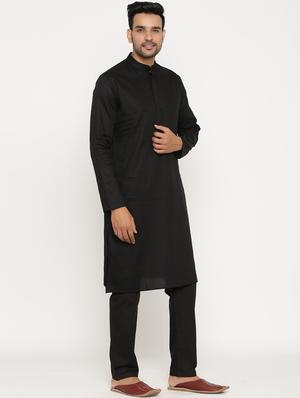 black cotton kurta pyjama ethnic wear set - 17424300 - Standard Image - 2