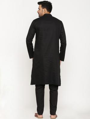 black cotton kurta pyjama ethnic wear set - 17424300 - Standard Image - 3