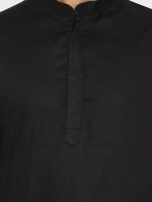black cotton kurta pyjama ethnic wear set - 17424300 - Standard Image - 4