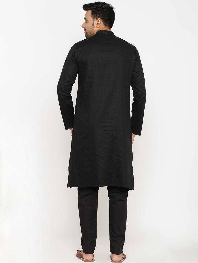 black cotton kurta pyjama ethnic wear set - 17424300 - Zoom Image - 3