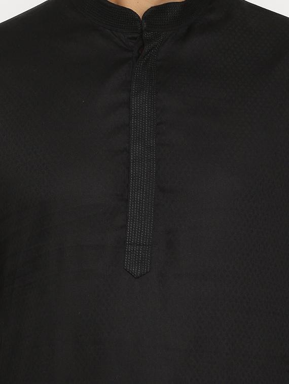 black cotton kurta pyjama ethnic wear set - 17424300 - Zoom Image - 4