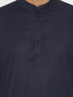 navy blue cotton kurta pyjama ethnic wear set - 17424319 - Standard Image - 4