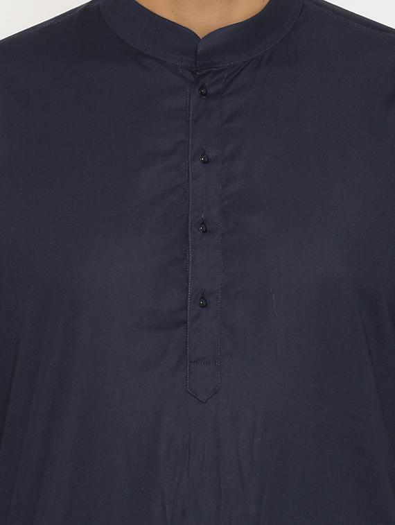 navy blue cotton kurta pyjama ethnic wear set - 17424319 - Zoom Image - 4