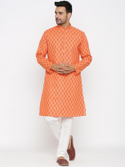 peach cotton kurta pyjama ethnic wear set - 17424322 - Standard Image - 1