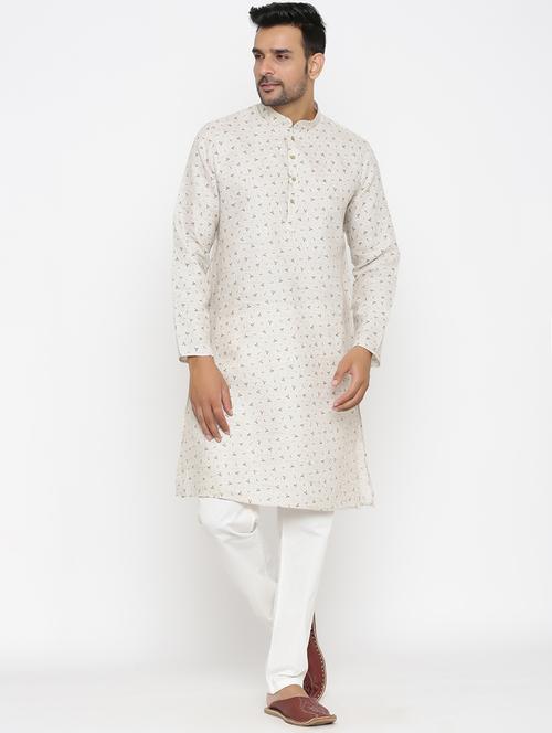 beige khadi kurta pyjama ethnic wear set - 17424323 - Standard Image - 1