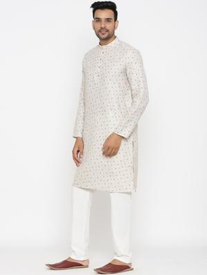 beige khadi kurta pyjama ethnic wear set - 17424323 - Standard Image - 2