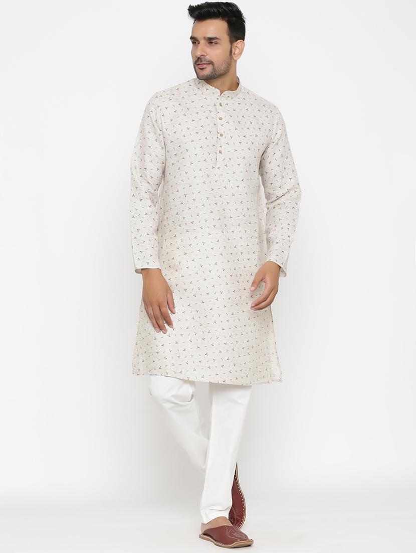 beige khadi kurta pyjama ethnic wear set - 17424323 - Zoom Image - 1