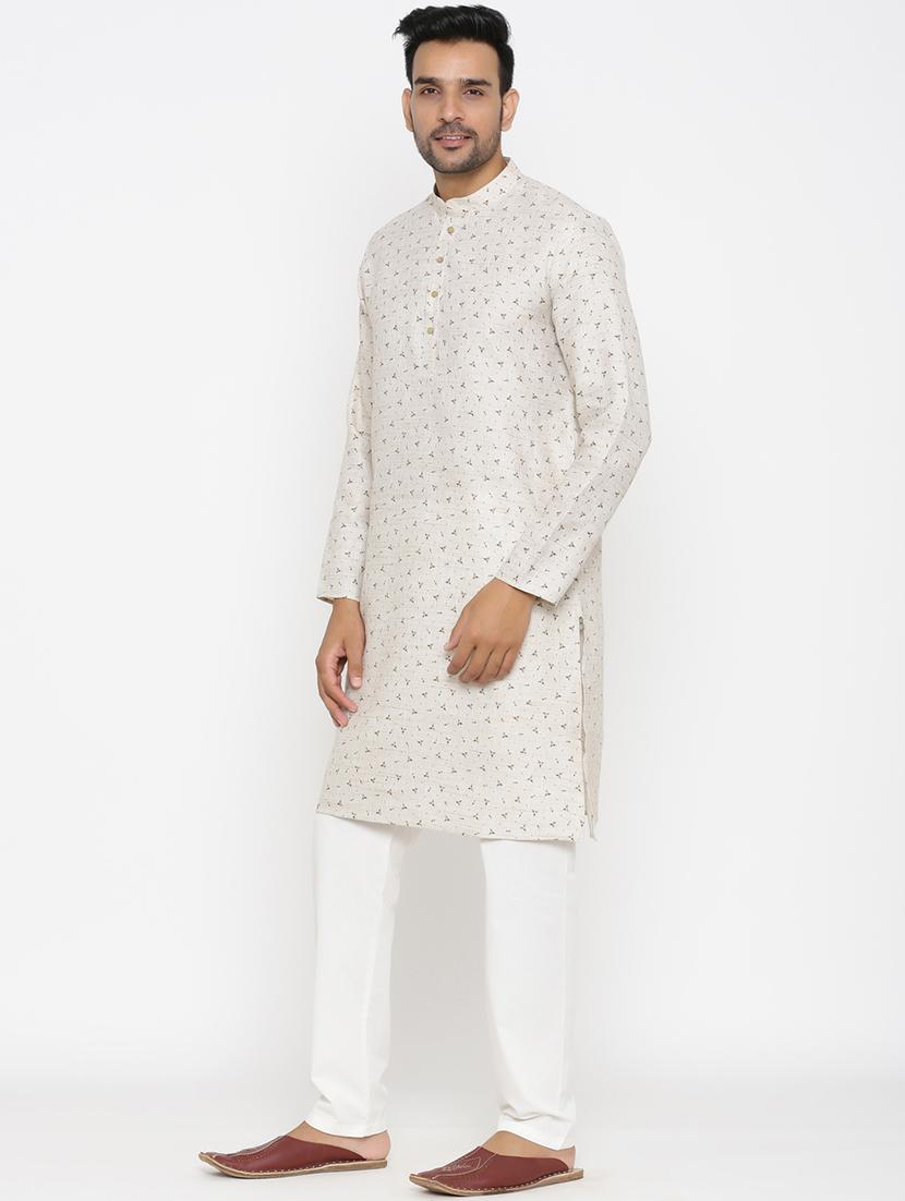 beige khadi kurta pyjama ethnic wear set - 17424323 - Zoom Image - 2