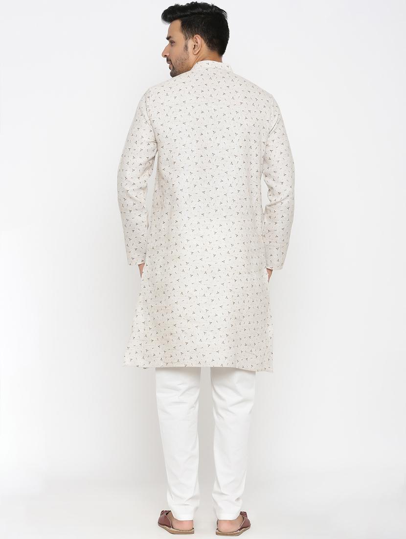 beige khadi kurta pyjama ethnic wear set - 17424323 - Zoom Image - 3