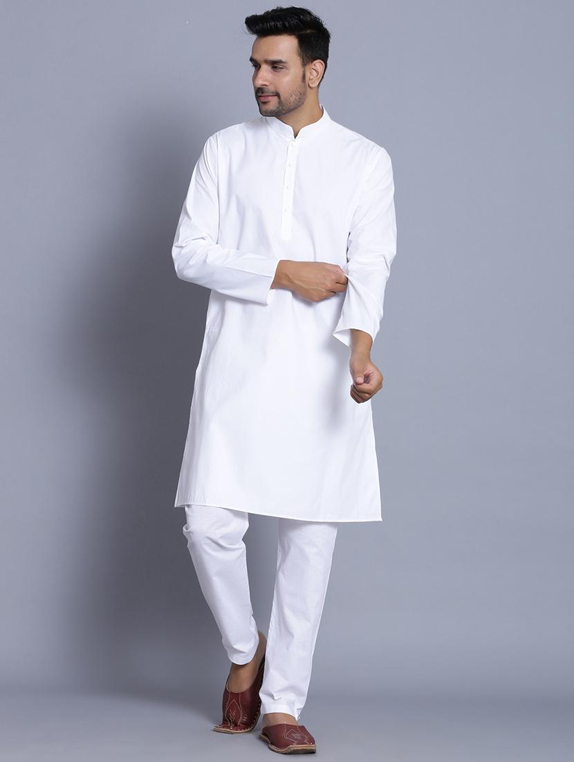 white cotton kurta pyjama ethnic wear set - 17424331 - Zoom Image - 1
