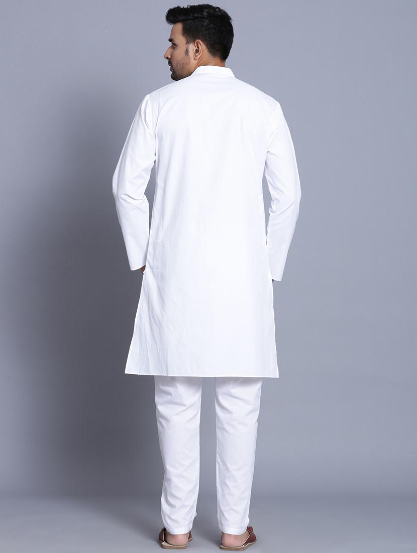 white cotton kurta pyjama ethnic wear set - 17424331 - Zoom Image - 3