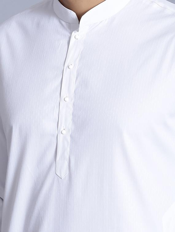 white cotton kurta pyjama ethnic wear set - 17424331 - Zoom Image - 4