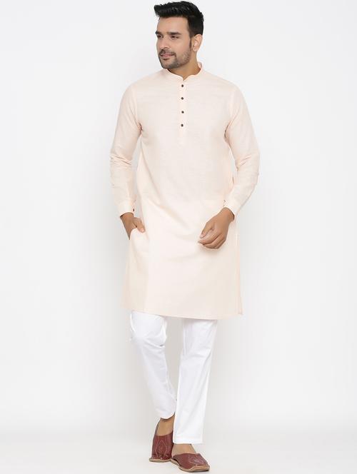 light peach cotton kurta pyjama ethnic wear set - 17424332 - Standard Image - 1