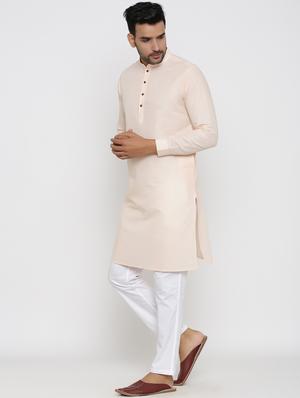 light peach cotton kurta pyjama ethnic wear set - 17424332 - Standard Image - 2
