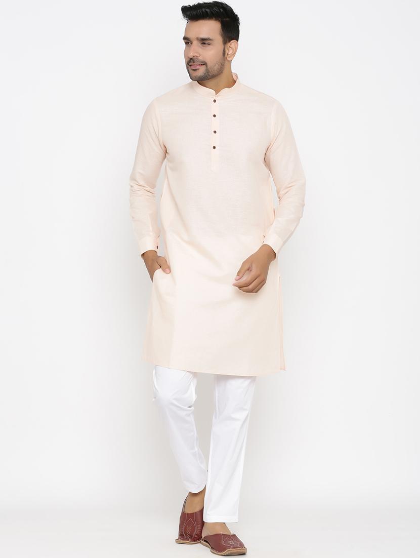 light peach cotton kurta pyjama ethnic wear set - 17424332 - Zoom Image - 1