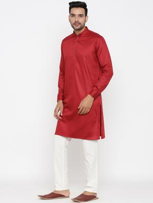 maroon cotton kurta pyjama ethnic wear set - 17424333 - Standard Image - 2