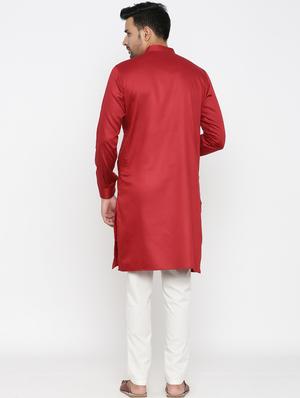 maroon cotton kurta pyjama ethnic wear set - 17424333 - Standard Image - 3