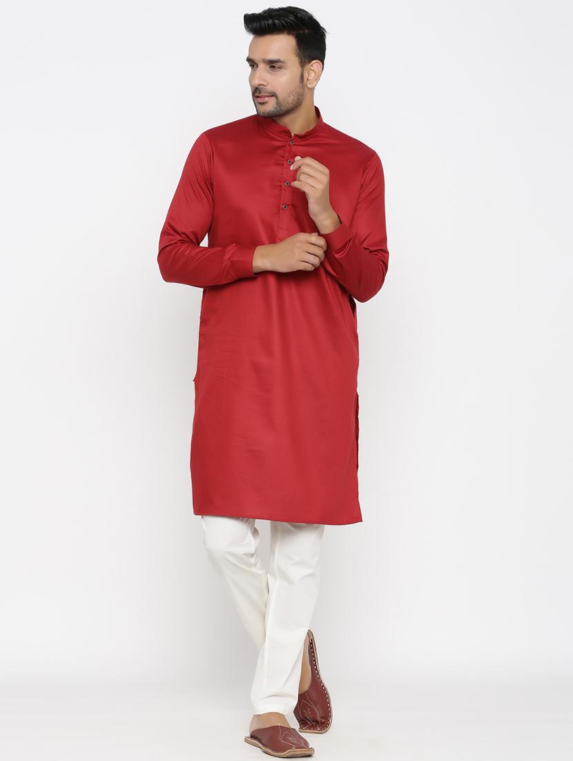 maroon cotton kurta pyjama ethnic wear set - 17424333 - Zoom Image - 1