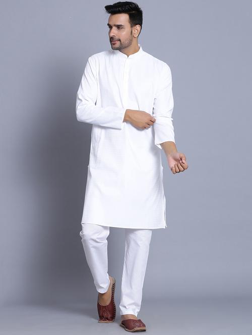white cotton kurta pyjama ethnic wear set - 17424336 - Standard Image - 1