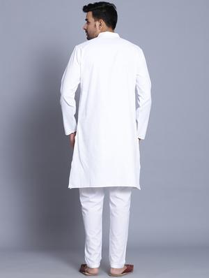white cotton kurta pyjama ethnic wear set - 17424336 - Standard Image - 3