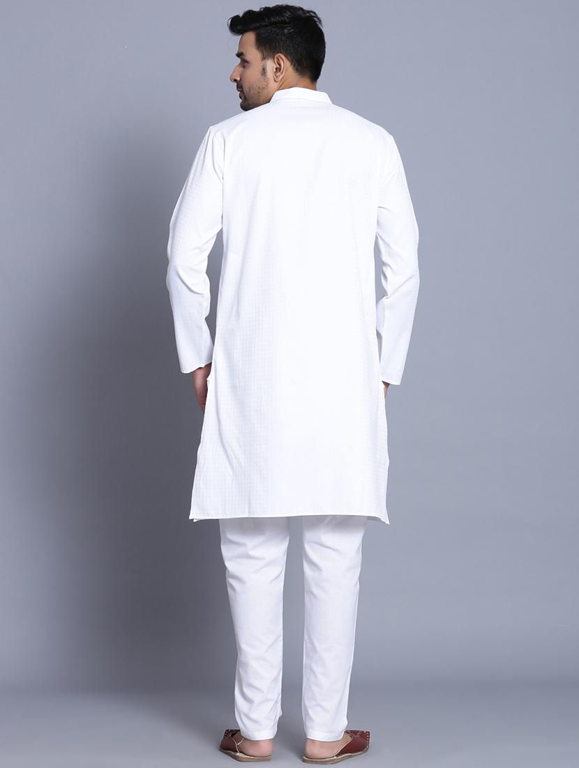 white cotton kurta pyjama ethnic wear set - 17424336 - Zoom Image - 3