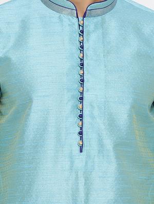 dark sky blue dupion kurta pyjama ethnic wear set - 17424341 - Standard Image - 4