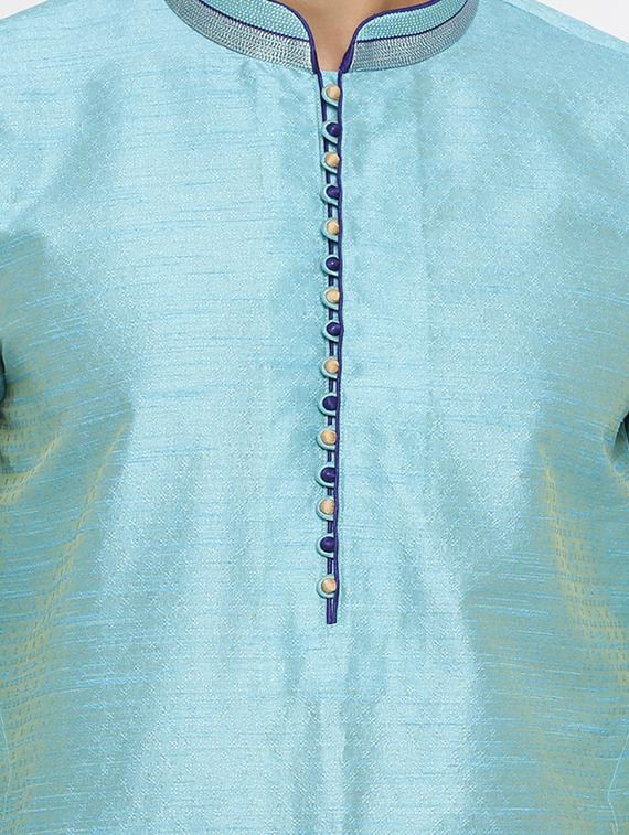 dark sky blue dupion kurta pyjama ethnic wear set - 17424341 - Zoom Image - 4