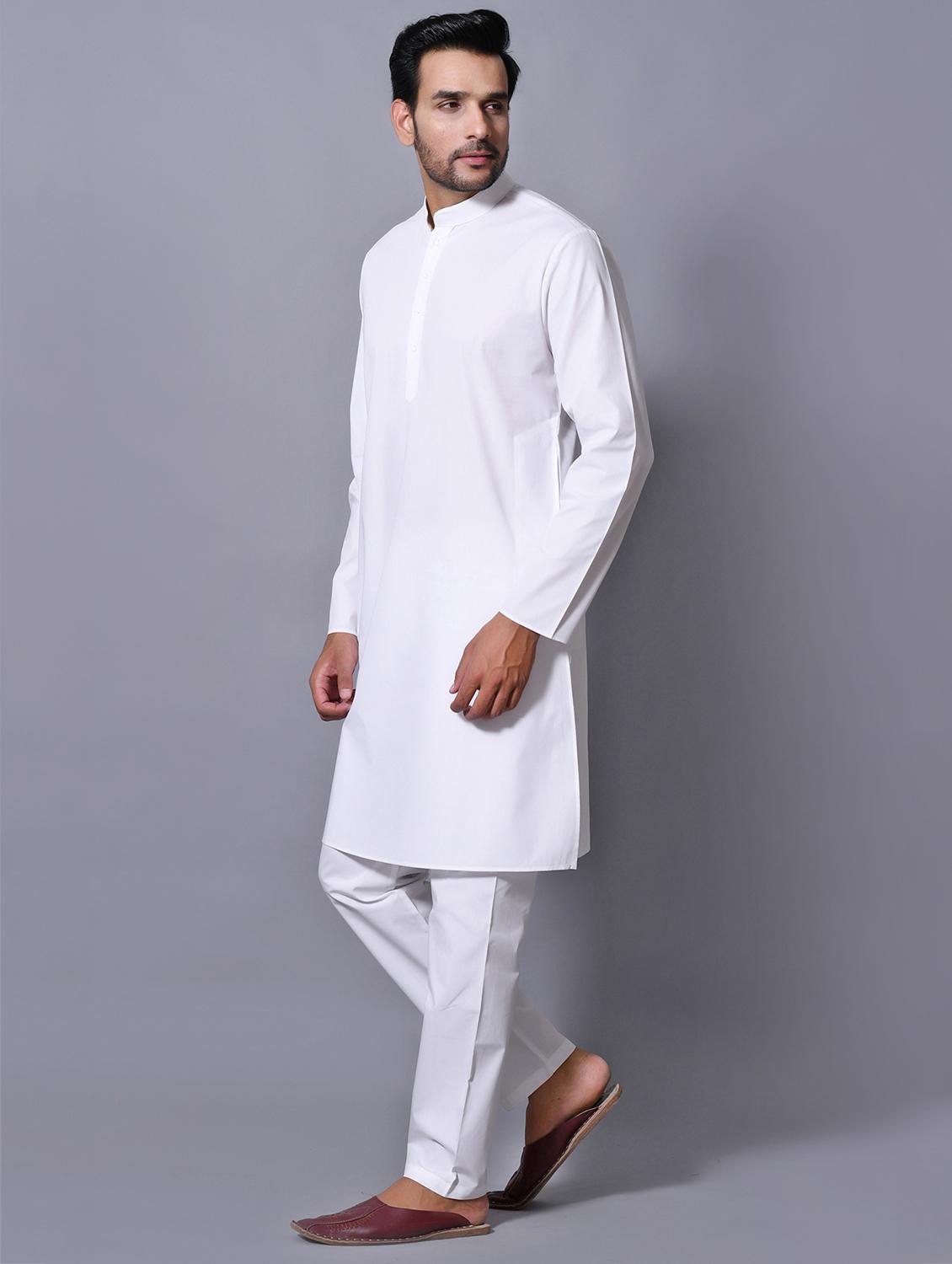 white cotton kurta pyjama ethnic wear set - 17424350 - Zoom Image - 2