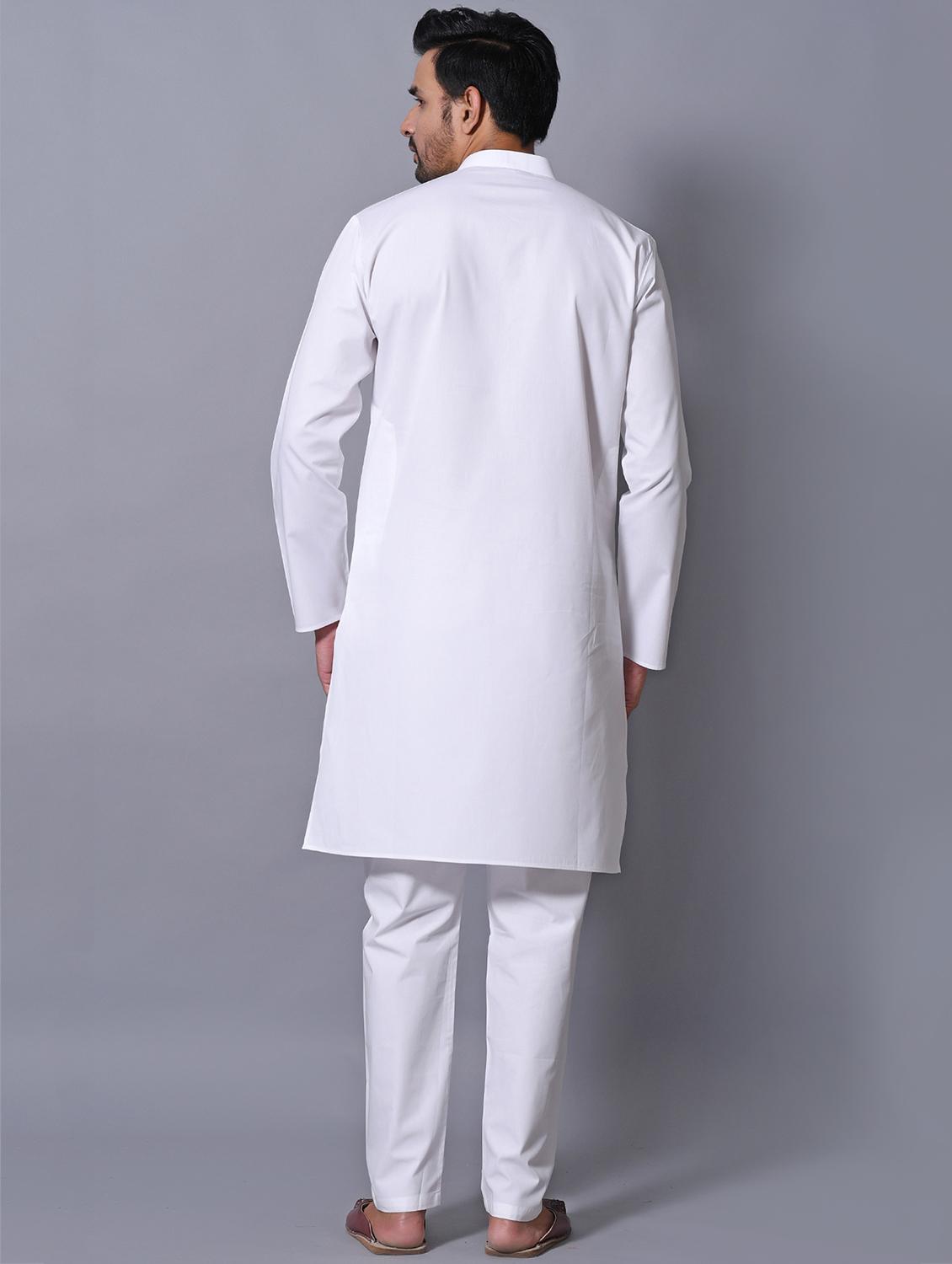 white cotton kurta pyjama ethnic wear set - 17424350 - Zoom Image - 3