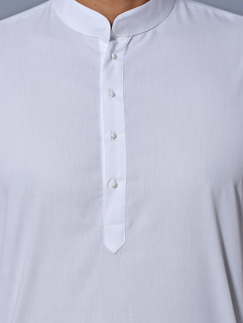 white cotton kurta pyjama ethnic wear set - 17424350 - Zoom Image - 4