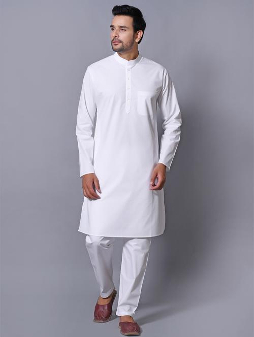 white cotton kurta pyjama ethnic wear set - 17424355 - Standard Image - 1