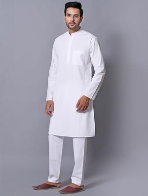 white cotton kurta pyjama ethnic wear set - 17424355 - Standard Image - 2